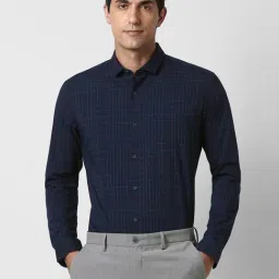 Peter England Navy Slim Fit Checks Shirt-picture-3