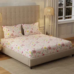 URBAN SPACE Meadows Rose Pink 200 TC Floral Queen Bedsheet-image-54