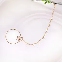 Adwitiya Collection Gold-Plated Kundan Studded Flower Design Chained Nose Ring-38