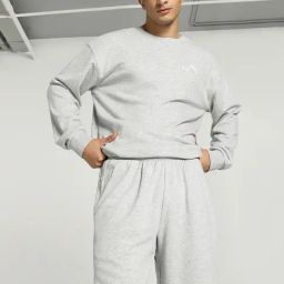 Puma Grey Melange Relaxed Fit Sweatshirt & Shorts Set-image-57
