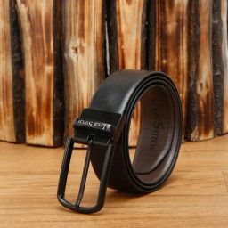 Louis Stitch Black Textured Leather Reversible Belt for Men-picture-35