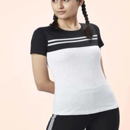 Ajile by Pantaloons Grey & Black Cotton Color-Block Sports T-Shirt-image-98