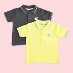 Pantaloons Baby Kids Yellow & Grey Cotton Regular Fit Polo T-Shirt (Pack of 2)-image-58