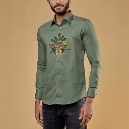 HE SPOKE Green Tailored Fit Printed Shirt-picture-13