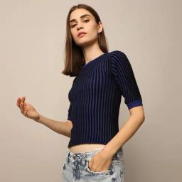 Only Blue Textured T-Shirt-image-24