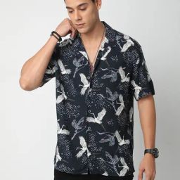 Vastrado Navy Relaxed Fit Printed Shirt-image-59