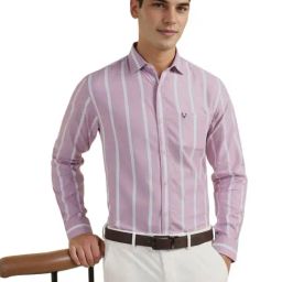 Allen Solly Purple Cotton Slim Fit Striped Shirt-image-5