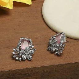 Biba Light Pink Brass Stud Earrings for Women-17