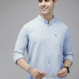 THE BEAR HOUSE Men Blue Slim Fit Striped Casual Shirt-image-46