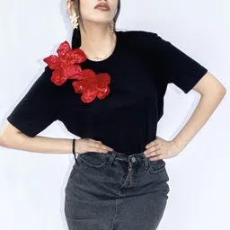 WEAVING CULT Women Solid Round Neck Relaxed Fit Cotton T-shirt-image-69