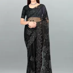 APNISHA Black Embellished Saree With Unstitched Blouse-image-90