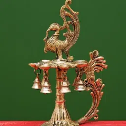 Ekaa Handicrafts Brass Peacock Diya with Bells-picture-10
