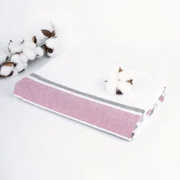 The Bath Community White & Mauve Striped Cotton 150 GSM Cambric Bath Towel-18