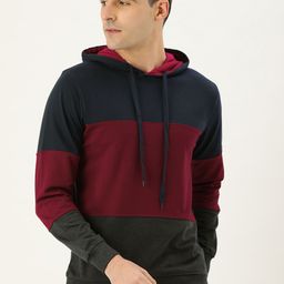 VEIRDO Men Navy Blue & Red Colourblocked Hooded Sweatshirt-6