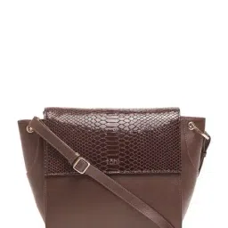 Tohl Chocolate Brown Textured Leather Flap Sling Bag-18