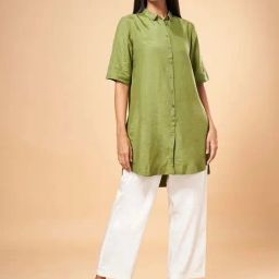 Marigold Lane Olive Shirt Collar Tunic-image-82