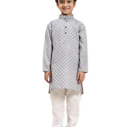 Pro-Ethic Style Developer Kids Grey & White Printed Full Sleeves Kurta with Pyjamas-image-38