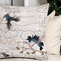 Khaabka Teal & Brown Embroidered Square Cushion Covers-image-13
