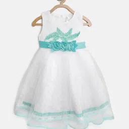 Stylestone Kids White & Teal Embellished Dress-image-28