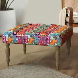 Chumbak Floral Swirls Printed Multicolor Sheesham Wood English Ottoman-image-18