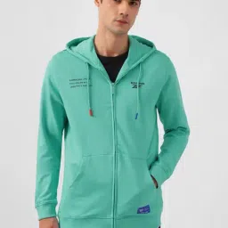 Reebok Green Cotton Regular Fit Printed Hooded Sweatshirt-image-89