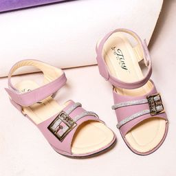 Tiny Bugs Girls Embellished Party Open Toe Velcro Sandals Flats with Buckles-57
