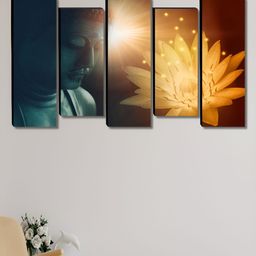 SAF Yellow & Teal Green 5 Piece Buddha Religious Canvas Wall Arts-image-63