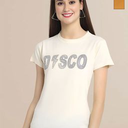 Mast & Harbour Women Typography 3 Printed Applique T-shirt-image-77