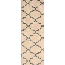 Saral Home Grey Modern Ogee Designer Bedside Runner - Beige-22