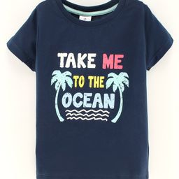 OLLYPOP Half Sleeves Cotton T-shirt Text Print - Blue-image-86