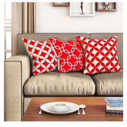 SEJ by Nisha Gupta Geometric Premium 16 by 16 Cushion Covers Set of 3 - Red-10