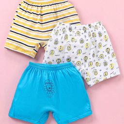 Bodycare Mid Thigh Cotton Knit Shorts Lion & Stripe Printed Pack of 3 - Blue & Yellow-image-111