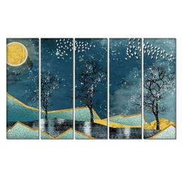 WENS Reindeer In Snowy Forest  5 Pieces Laminated Wall Panels - Multicolor-image-88
