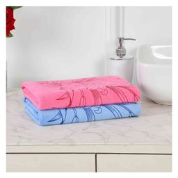 JARS Collections 100% Microfiber Very Soft Floral Print Baby Bath Towel Pack of 2 - Pink & Blue-image-67
