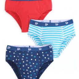 Honeyhap Premium Cotton Super Soft Stretchable Striped Briefs with Silvadur Finish Pack of 3 - High Risk Red & Navy Blue-17