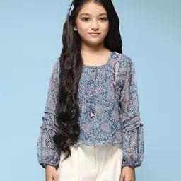 BIBA Full Sleeves A-Line Floral Printed Top - Blue-picture-15