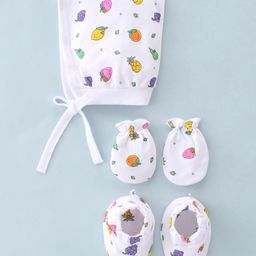 Child World Interlock Cotton Knit Cap Mittens & Booties Set Fruit Print White - Diameter 10 cm-picture-23
