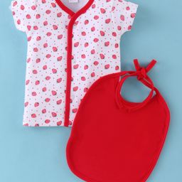 Ben Benny Interlock Knit Half Sleeves Vest with Bib Strawberry Print - Red & White-image-83