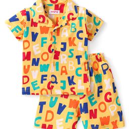 Babyhug Cotton Knit Half Sleeves Short Night Suit With Alphabets Print - Yellow-image-52