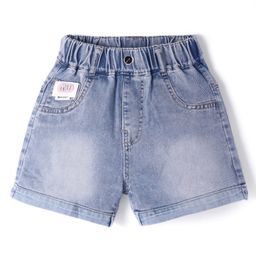 Kookie Kids Washed Solid Shorts with Applique - Blue-image-98