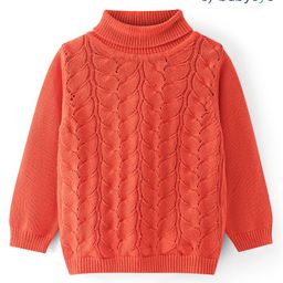Babyoye 100% Cotton Knit Full Sleeves Turtle Neck Solid Pullover Sweater  - Rust Orange-image-62