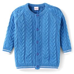 Babyhug Knitted Full Sleeves Front Open Sweater With Cable Knit Design - Blue-image-68