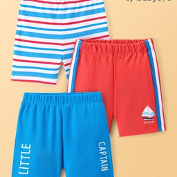Babyoye 100% Cotton With Eco Jiva Finish Striped & Boat Printed Shorts Pack of 3 - Red & Blue-image-11