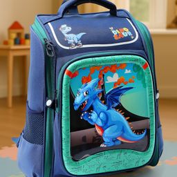 Dino Theme School Backpack Navy Blue - Height 15 Inches-picture-3