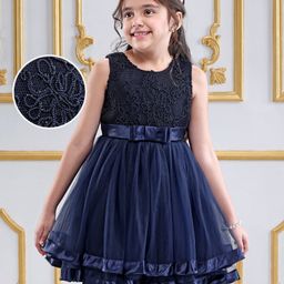 Mark & Mia Woven Sleeveless Party Frock With Floral Embroidery - Navy Blue-image-95