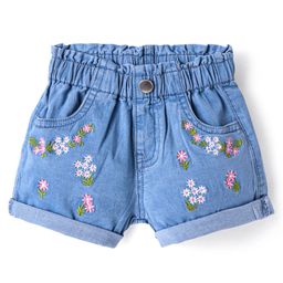 Bonfino Woven Knee Length Denim Shorts With Floral Embroidery - Blue-picture-19