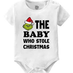 Baby Buzz Christmas Theme 100% Cotton Half Sleeve The Baby Who Stole Christmas Printed Onesie - White-picture-11