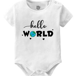 Baby Buzz 100% Cotton Half Sleeves Hello World Text Printed Onesie - White-image-85