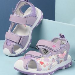 Cute Walk by Babyhug Velcro Closure Sandals with Hearts Glitter Print - Purple-image-75