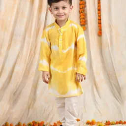Polka Tots Cotton Full Sleeves Tie Dye Kurta Pyjama Set - Yellow-picture-44